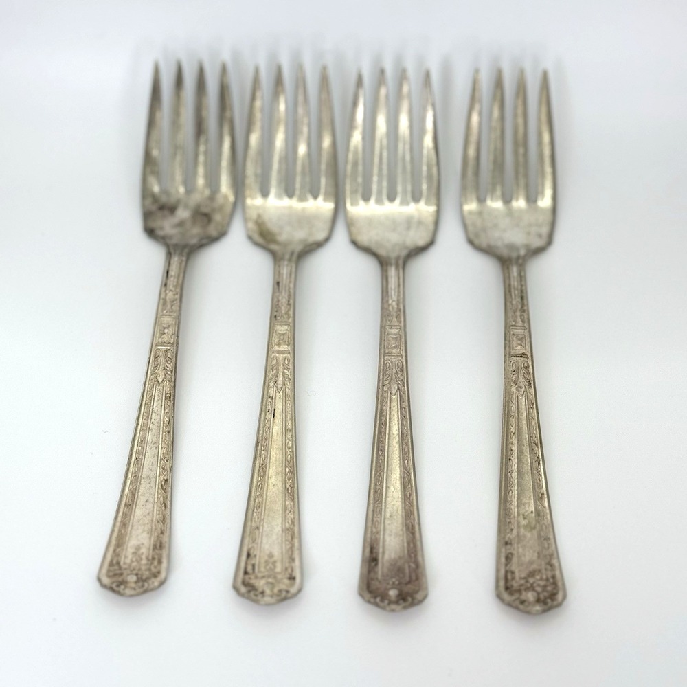 Set of 4 Vintage EPNS Silverplate Forks NS‎ Co Floral Scroll Pattern Flatware